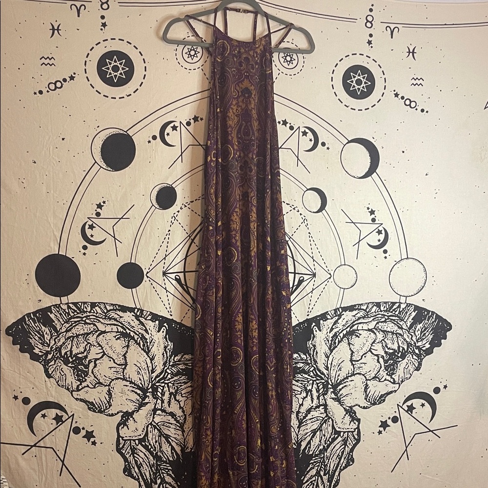MuMu Purple and Gold Paisley Maxi Dress